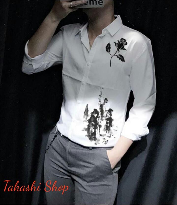 áo sơ mi nam họa tiết bông hồng,bồ công anh