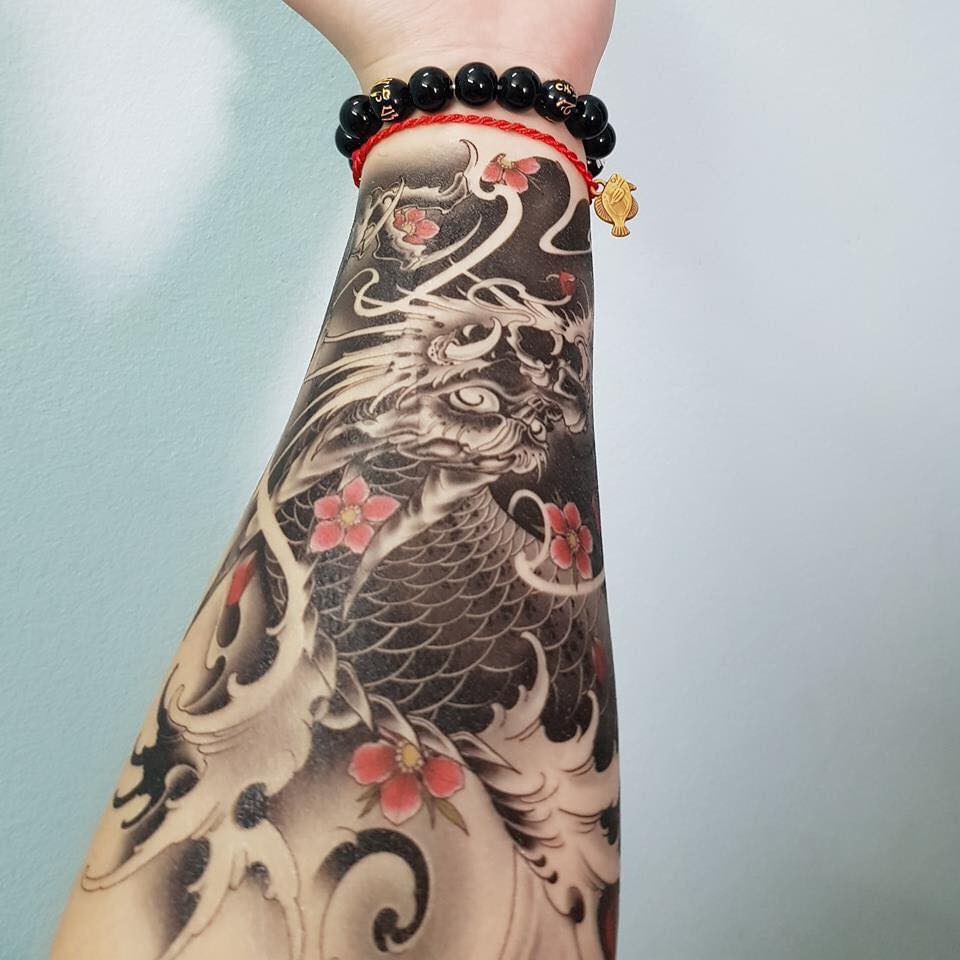 hình xăm dán cá chép hóa rồng