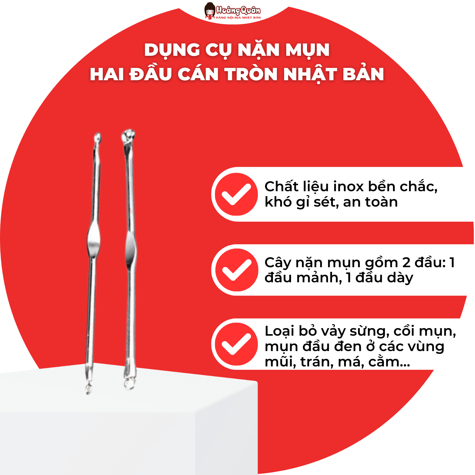 Dụng Cụ Nặn Mụn Hai Đầu Cán Tròn Nhật Bản