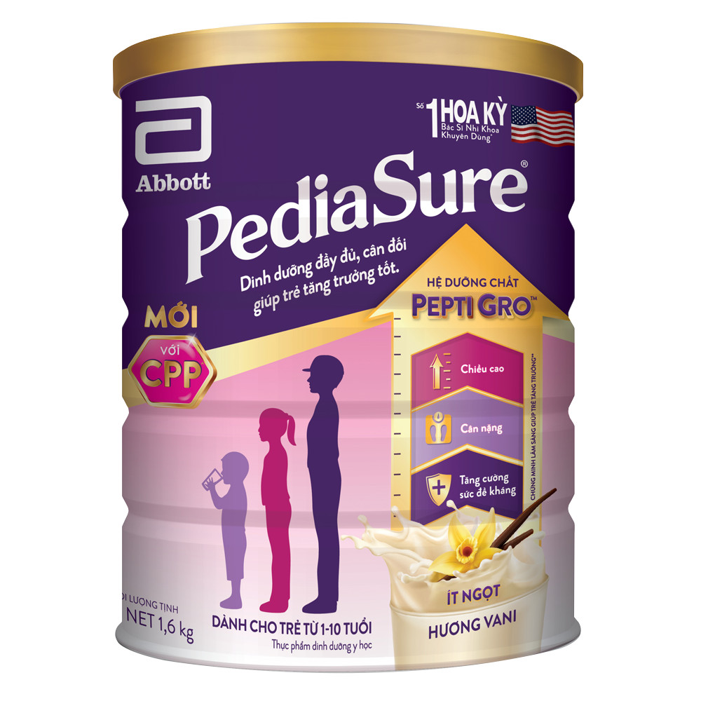 Sữa Bột Pediasure Lon 1,6kg Vani Ít Ngọt