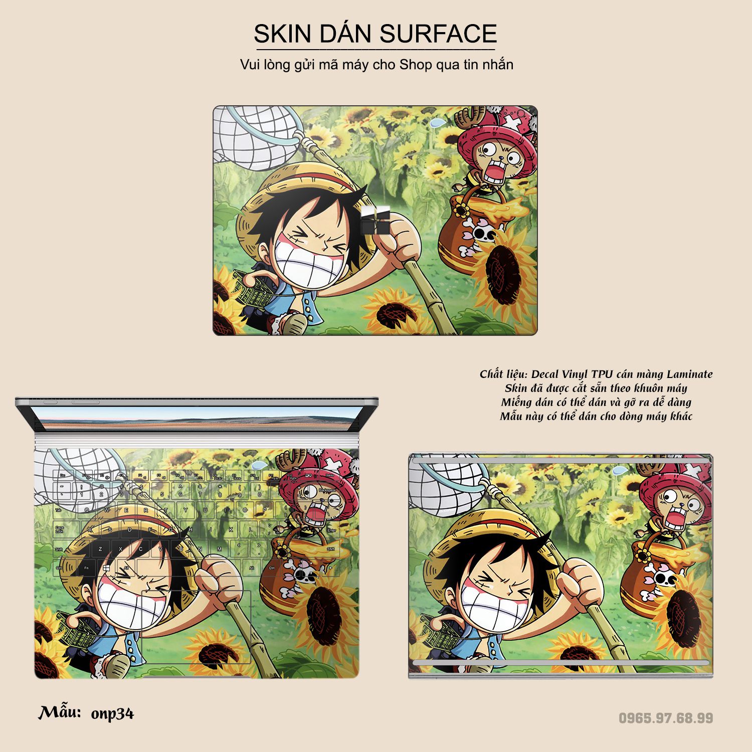 Decal skin dán surface pro / laptop / go / book mẫu one piece