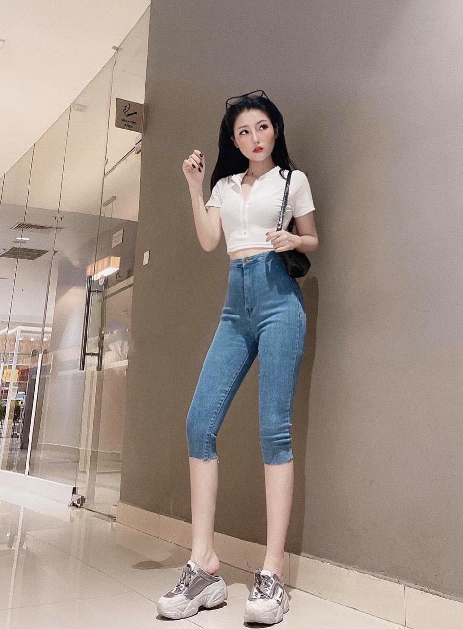 Quần jean nữ lưng cao LỠ NGỐ  ĐAI TRƠN xanh nhạt chất jean giãn cực đẹp -pt-6