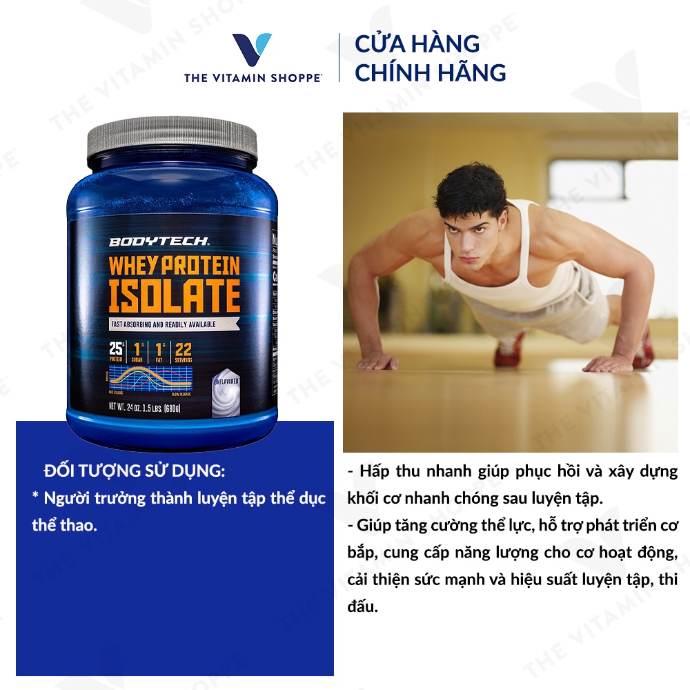 Bột hỗ trợ phát triển cơ bắp BODYTECH Whey Protein Isolate - Unflavored 680gr