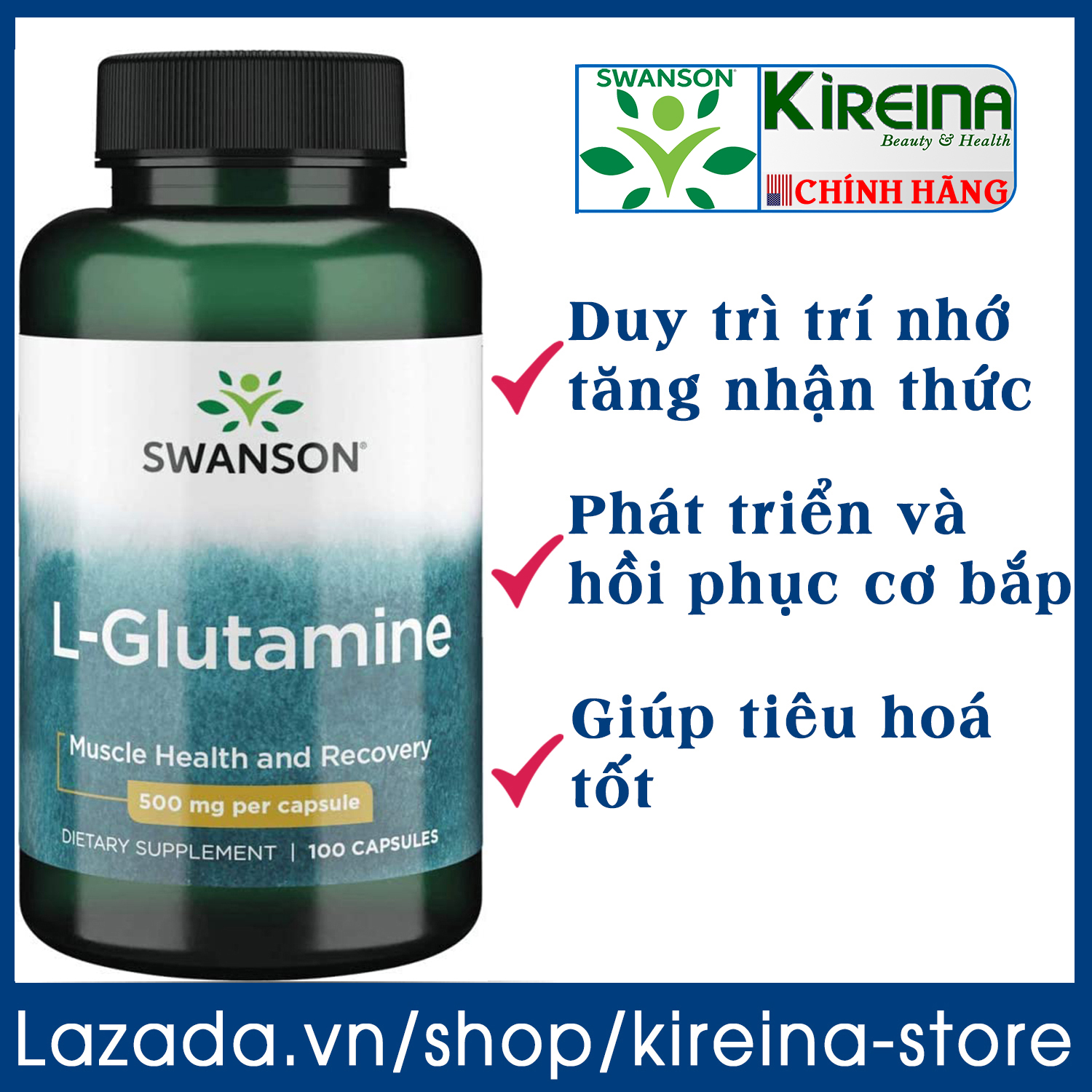 Viên uống L-Glutamine hỗ trợ sức khỏe trí não Hồi phục và phát triển cơ