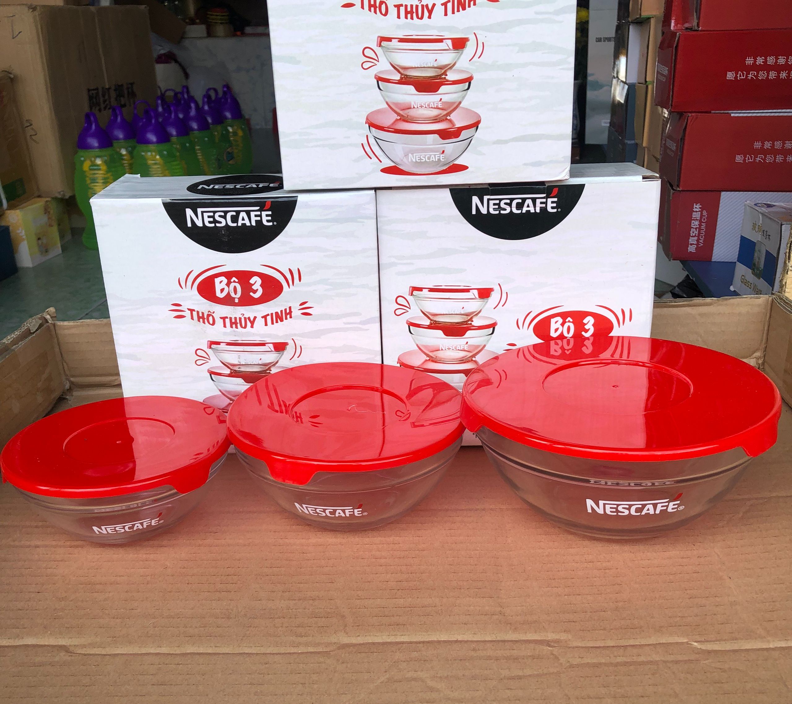 [HCM]Bộ 3 thố thủy tinh quà tặng Nescafe