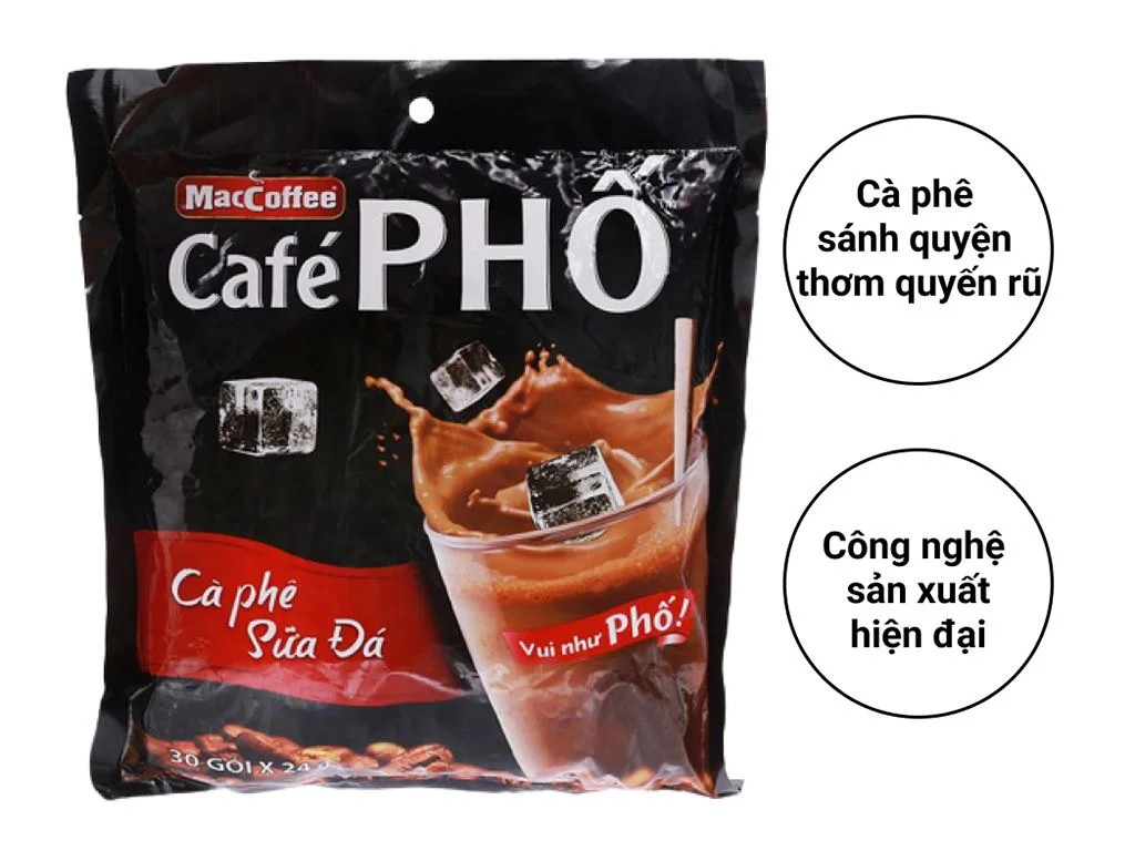 CÓ QUÀ TẶNG. Cà phê Phố sữa đá thương hiệu MacCoffee bịch 720g ( 30 gói x 24g ). Lưu ý phân loại có quà tặnG.