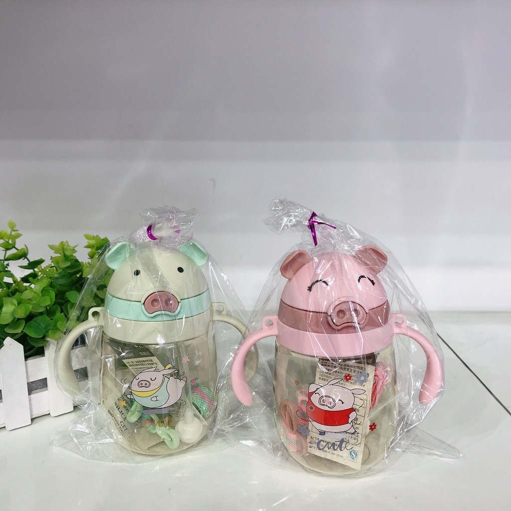 Bình tập uống, bình uống nước cho bé 350ml [ tặng cọ ống hút]