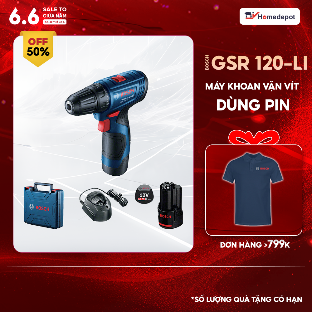 Máy khoan vặn vít dùng pin 12V Bosch GSR 120-Li GEN II NEW  ( 2 pin 1 sạc )