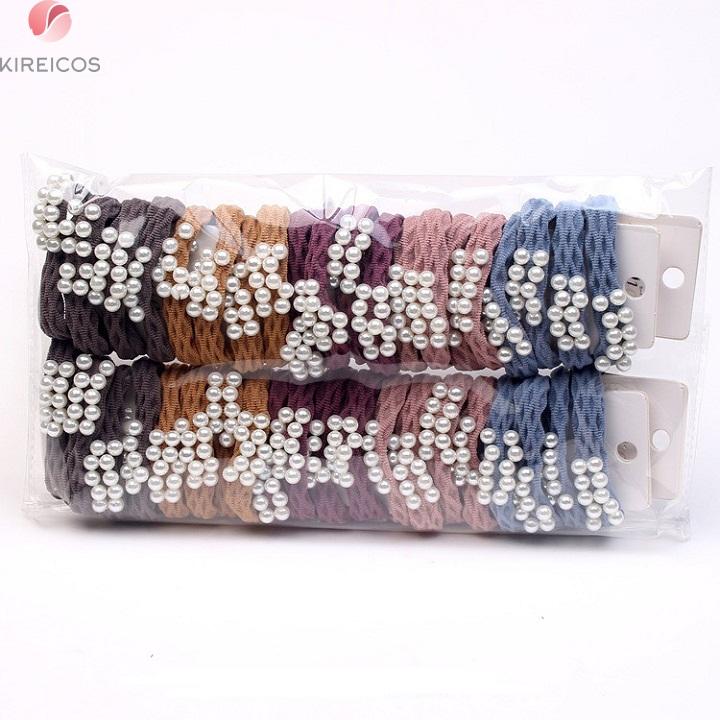 Set 2 Dây Cột Tóc Xoăn Chi Tiết Đan Cườm Màu Đen