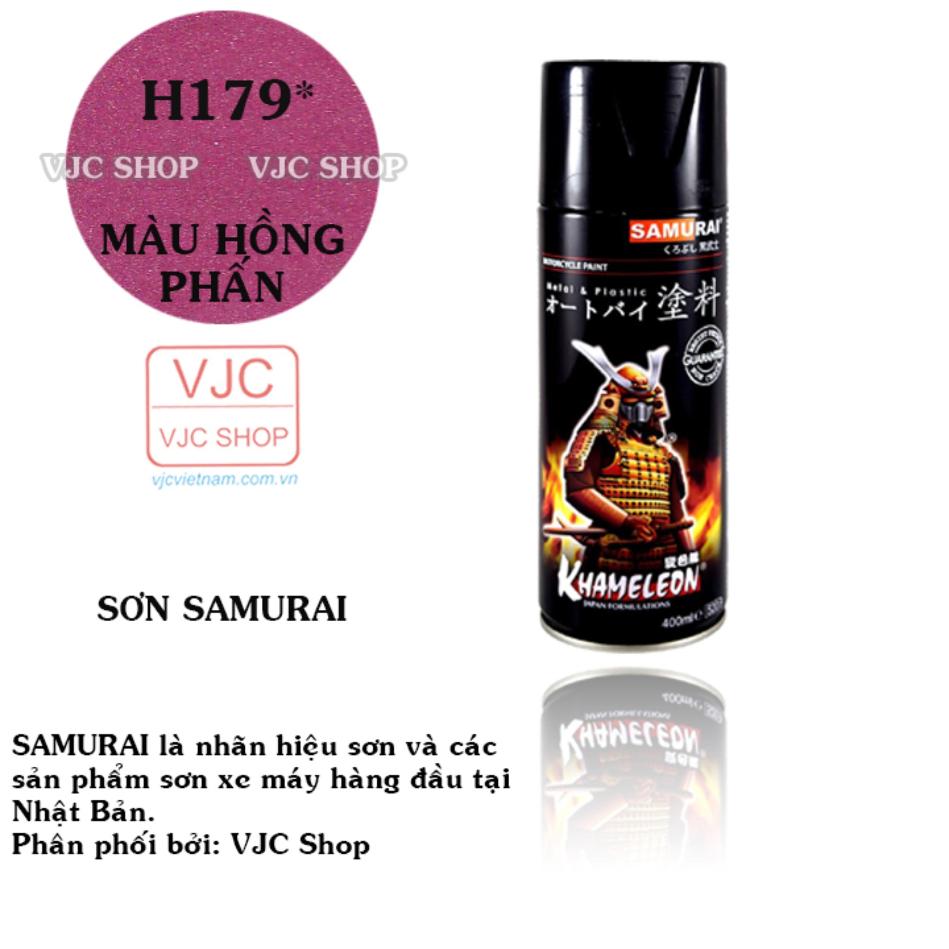 Chai sơn xịt sơn xe máy samurai màu hồng phấn mã h179