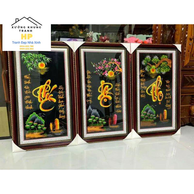 [HP][BD] Tranh thêu chỉ lụa Phúc Lộc Thọ ( tranh thêu sẵn chưa khung )