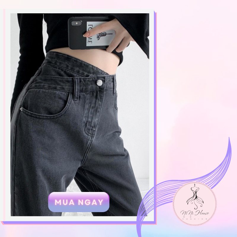 Quần jeans ống rộng ulzzang cạp chéo