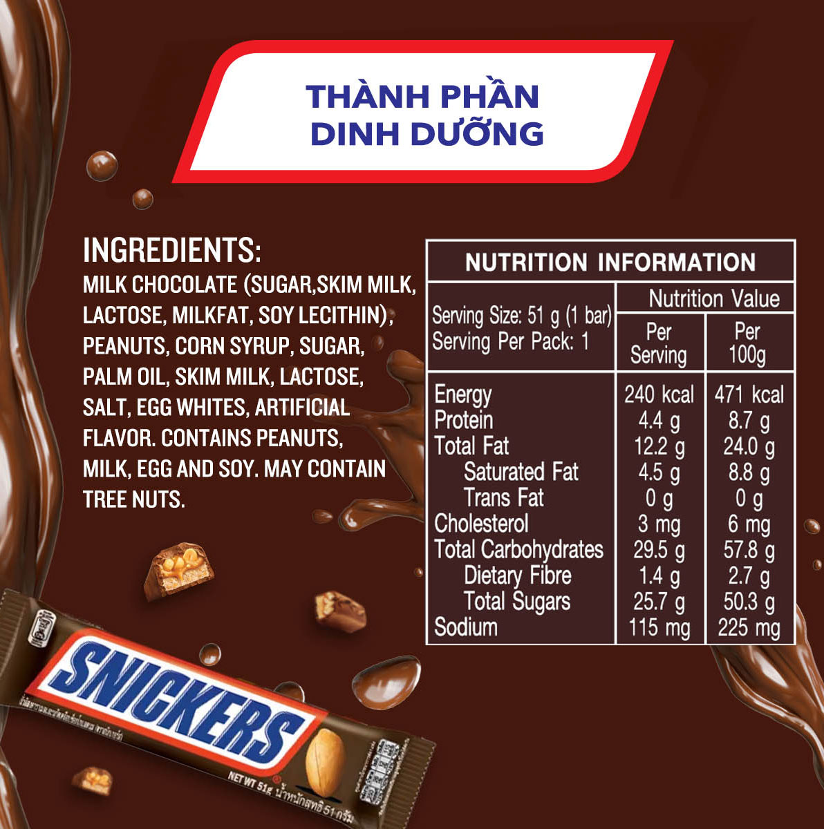 Kẹo Sô Cô La Snickers thanh 51g