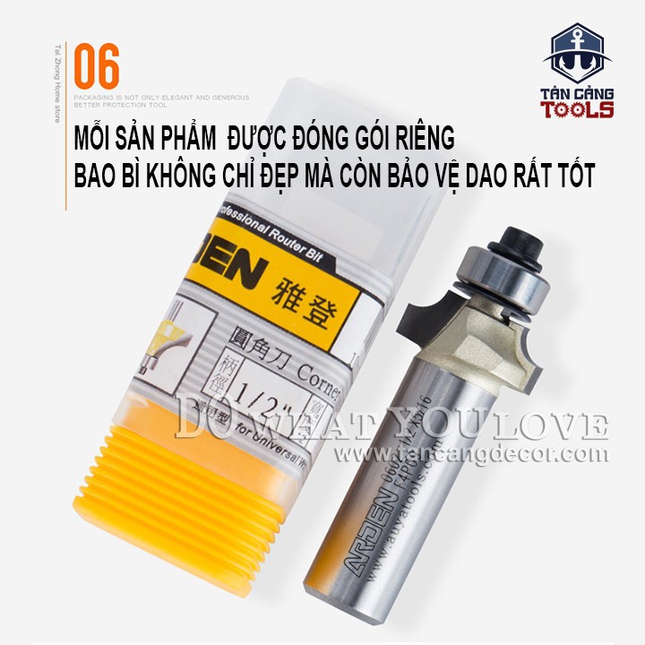 Mũi Router Arden Bo Góc R7.96 Cốt 12.7 mm