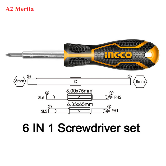 Tuốc nơ vít 6 đầu INGCO AKISD0608