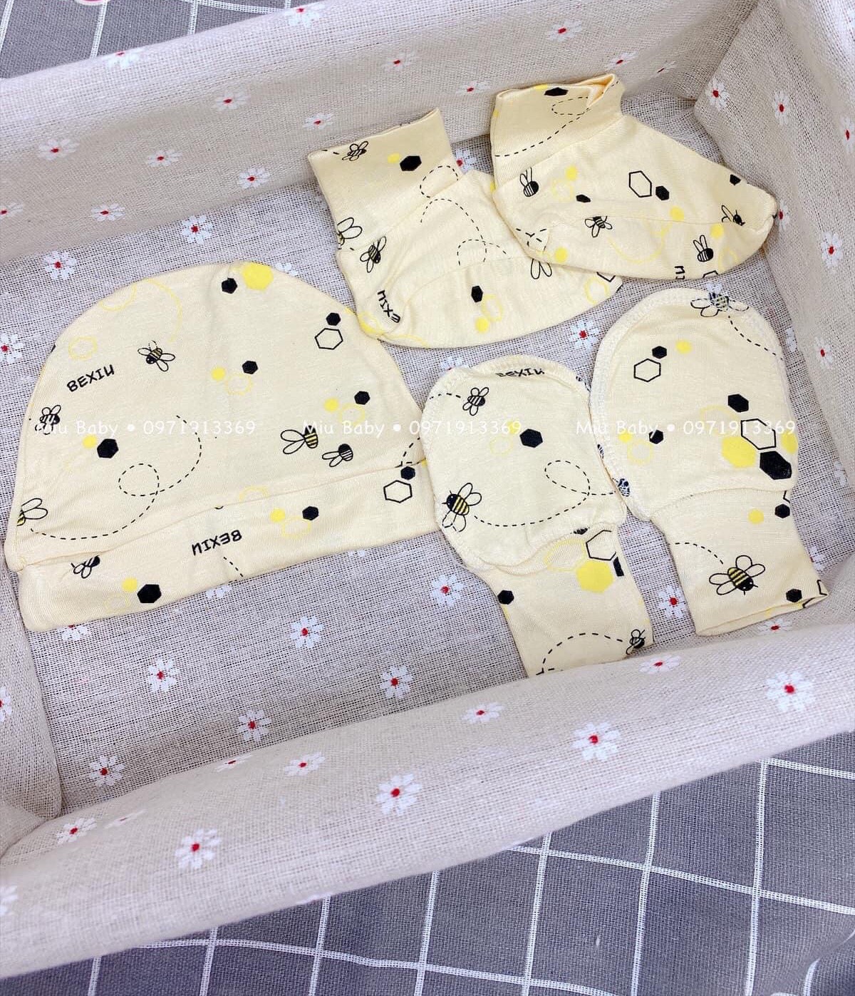 set bao tay chân sơ sinh bexiu vải siu mềm mịn