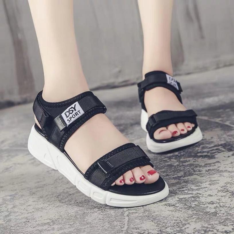 Dép sandal nữ quai ngang chữ Sport siêu nhẹ đi cực êm chân - giày sandal nữ, sandal đi học, sandal hàn quốc, sandal đế bệt, sandal đế bánh mì, sandal đế bằng, sandal 3 quai, màu đen trắng hồng, sandal nu dep di hoc giá rẻ