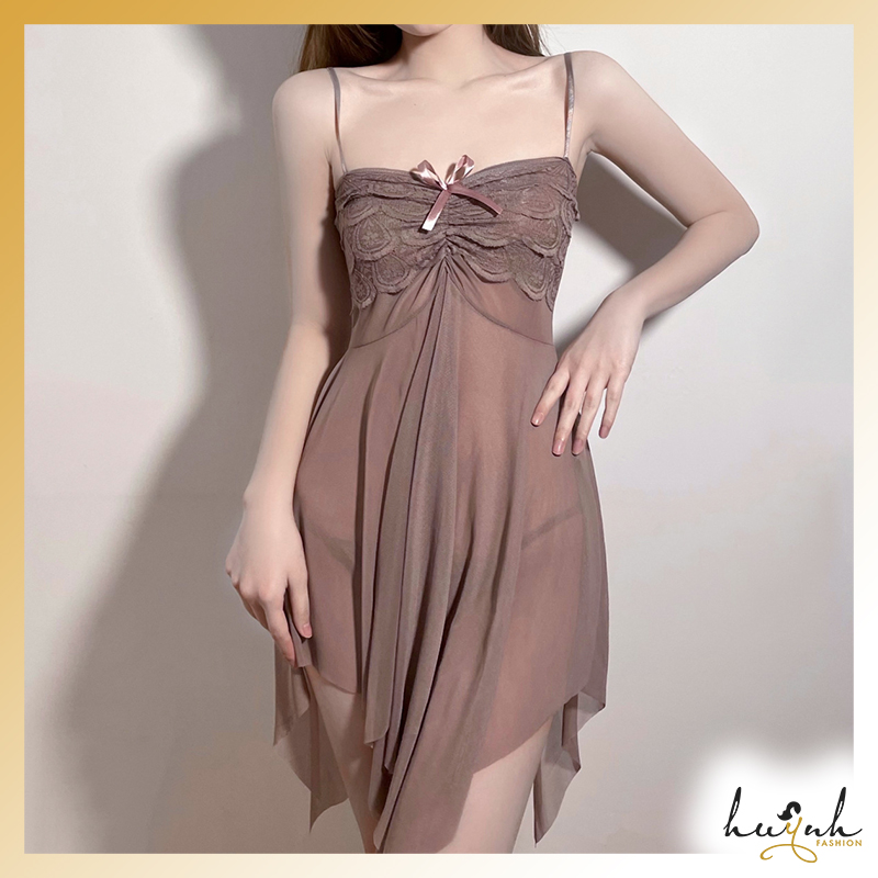 Váy ngủ sexy hai dây đầm ngủ ren ngực gợi cảm - N08A