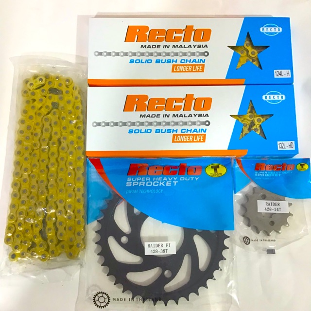 Bộ Nhông sên dĩa vàng Recto Satria Raider Fi “ Size 38 đến 44 “ 9Li , chính hãng