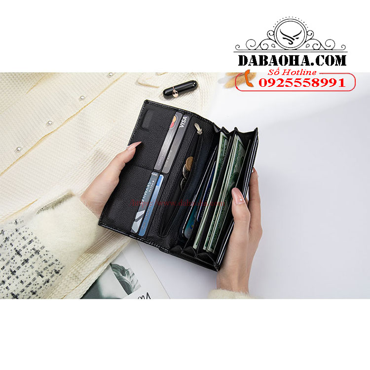 Ví dài nữ da bò thật BHM1069 Ví gập đôi