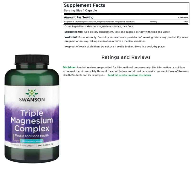 (SWANSON) Viên Bổ Sung Swanson Magnesium 300 Viên ( 400mg / 1 viên )