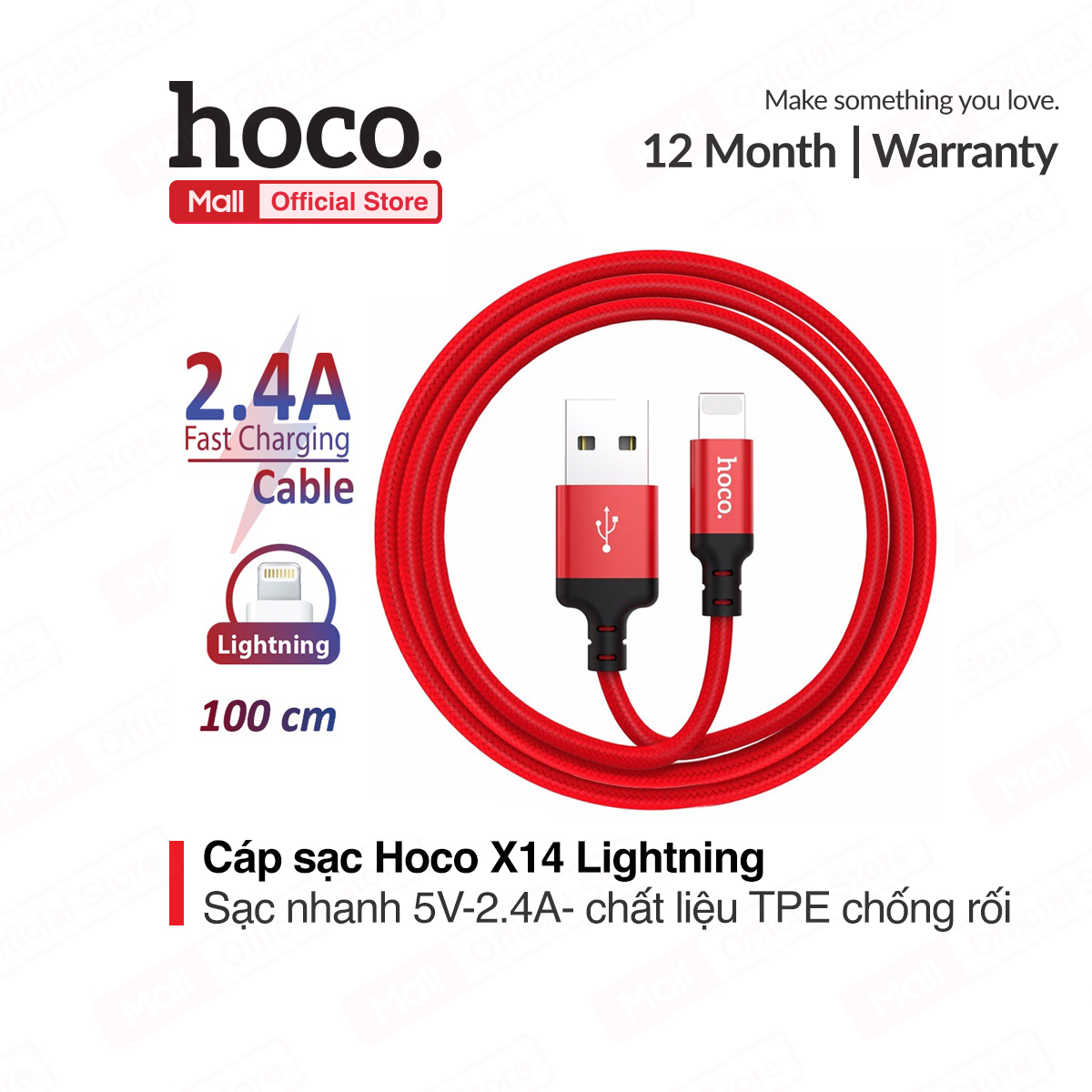 Cáp sạc Lightning Hoco X14 sạc nhanh 2.0A cho iPhone/iPad