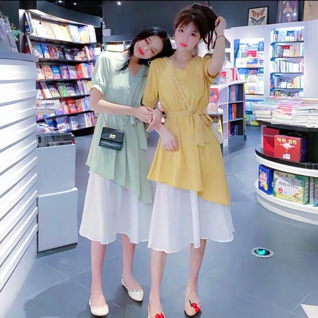 [HCM]Đầm tùng phối trắng 2 màu (kèm hình thật) - Đầm nữ dự tiệc dạo phố dễ thương