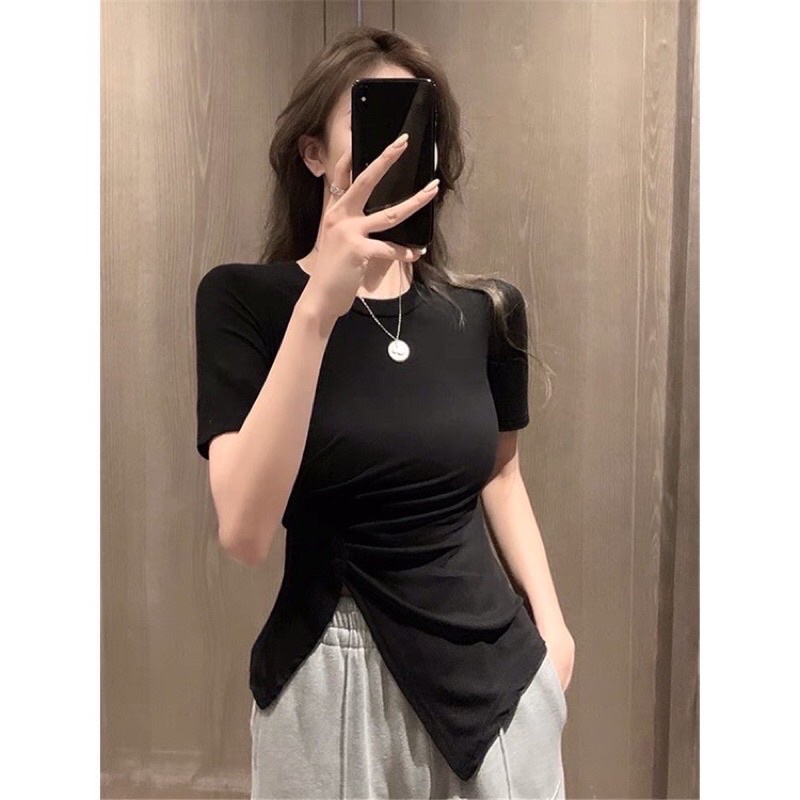 Áo Thun Nữ Vạt Chéo Hông Nhún Eo Siêu Đẹp