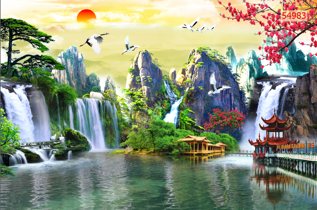 Tranh dán tường 3D Phòng Khách/Sơn Thủy Hữu Tình,391(Đã tích hợp sẵn keo)