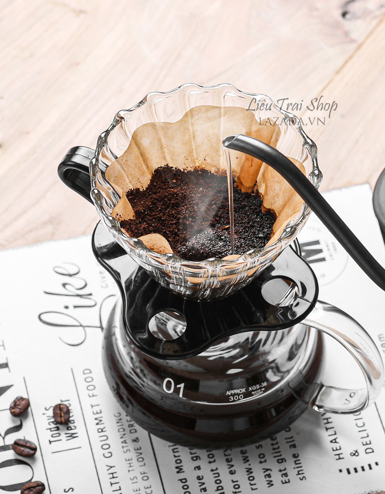 Bộ pha cafe giấy lọc pour over V60 thuỷ tinh drip brew