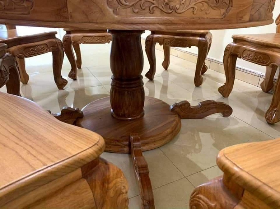 bộ bàn ghế ăn gỗ gõ đỏ bàn tròn