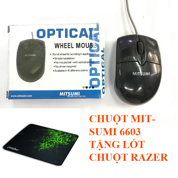 Combo chuột mitsumi 6603 tặng miếng lót chuột razer cực đẹp