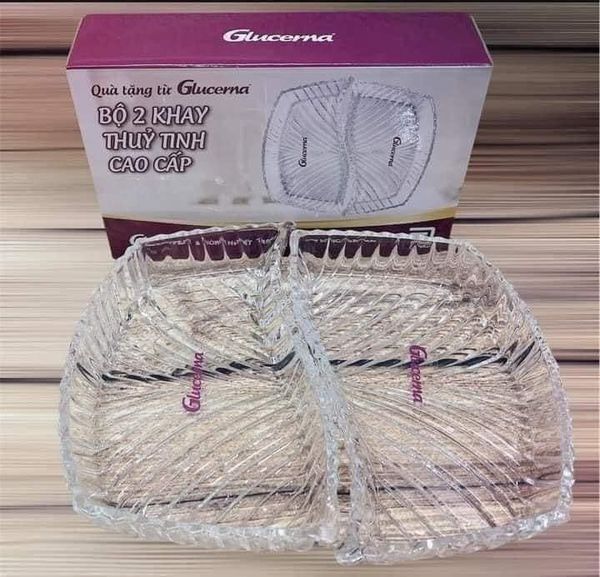 BỘ 2 KHAY THUỶ TINH CAO CẤP QUÀ GLUCERNA