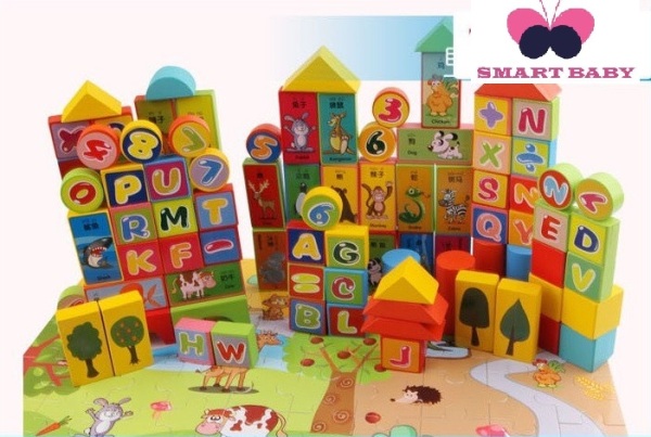 [HCM giao 1-2 ngày]Bộ 100 khối gỗ cao cấp - xếp hình xây dựng lâu đài - xếp hình sáng tạo - Đồ chơi bằng gỗ  Smart Baby - dochoigo014