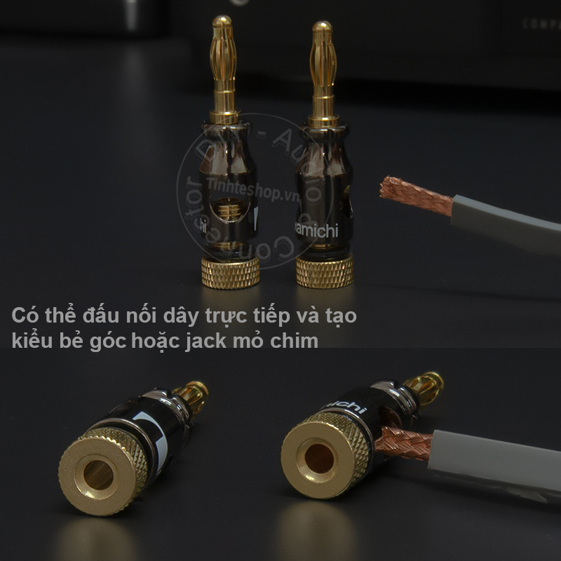 Jack đèn lồng bắp chuối 3 tác dụng 4 chiếc nhân đồng thau mạ vàng 24K - Cọc đấu nối thêm loa treble