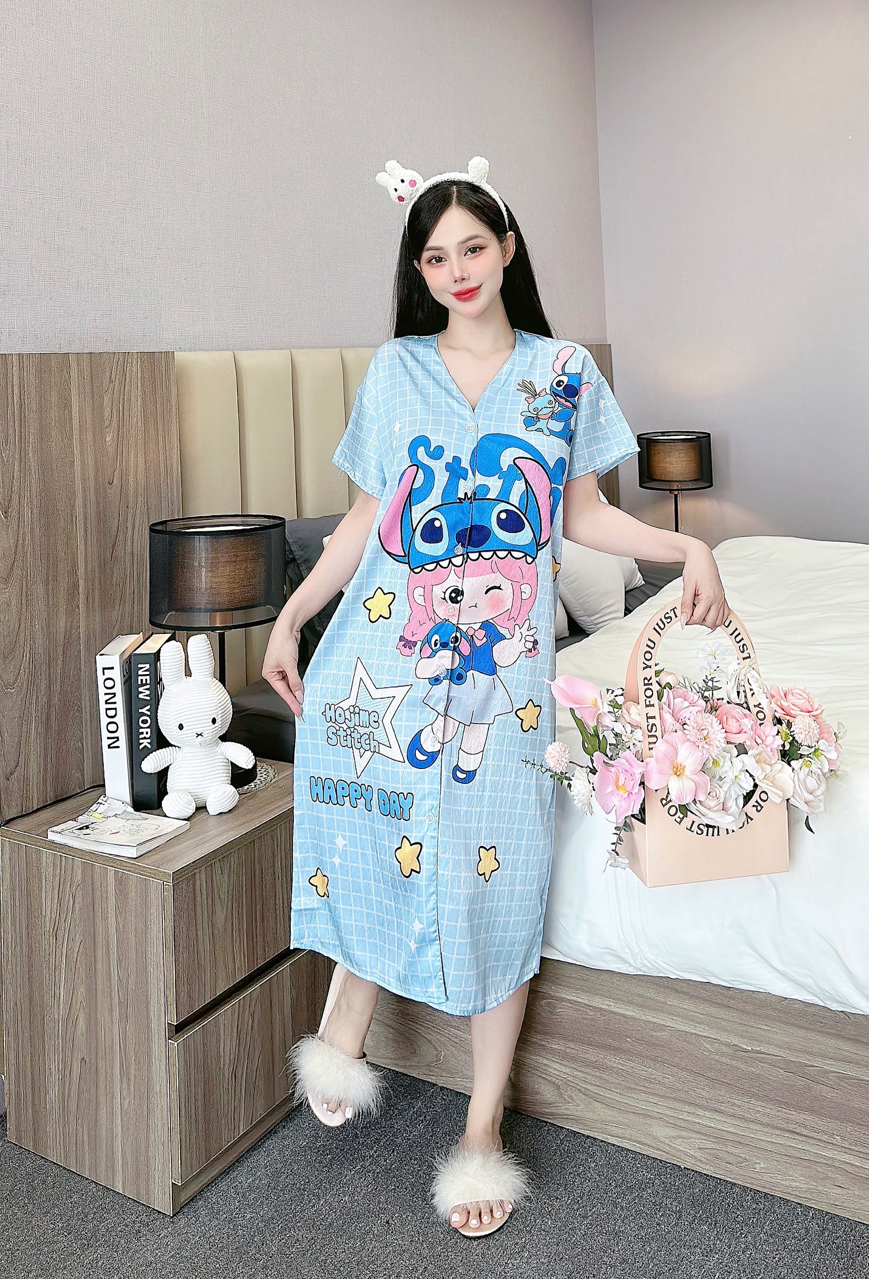 Đầm mặc nhà mặc ngủ cổ v lụa latin tơ tằm cực sang trọng cho bạn nữ - đầm mặc nhà bầu bí