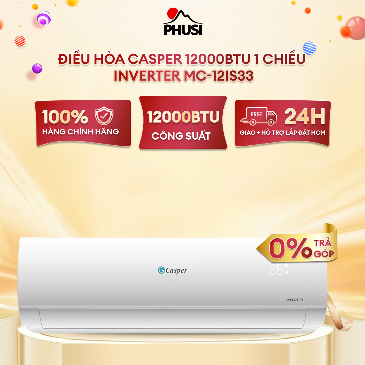 Máy lạnh/ điều hòa casper 1.5hp 12000btu 1 chiều inverter mc-12is33 - giao hàng miễn phí hcm - hàng chính hãng