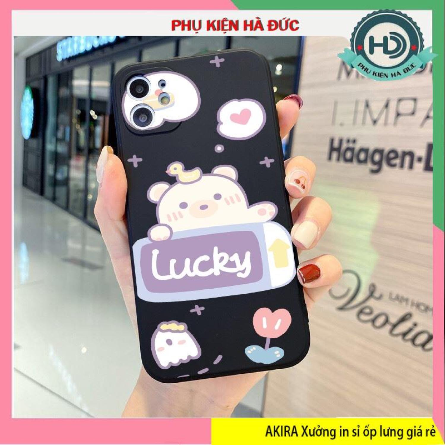 Ốp lưng lucky bear ip14/14pro/14plus/14promax/dẻo mềm cạnh vuông bảo vệ camera