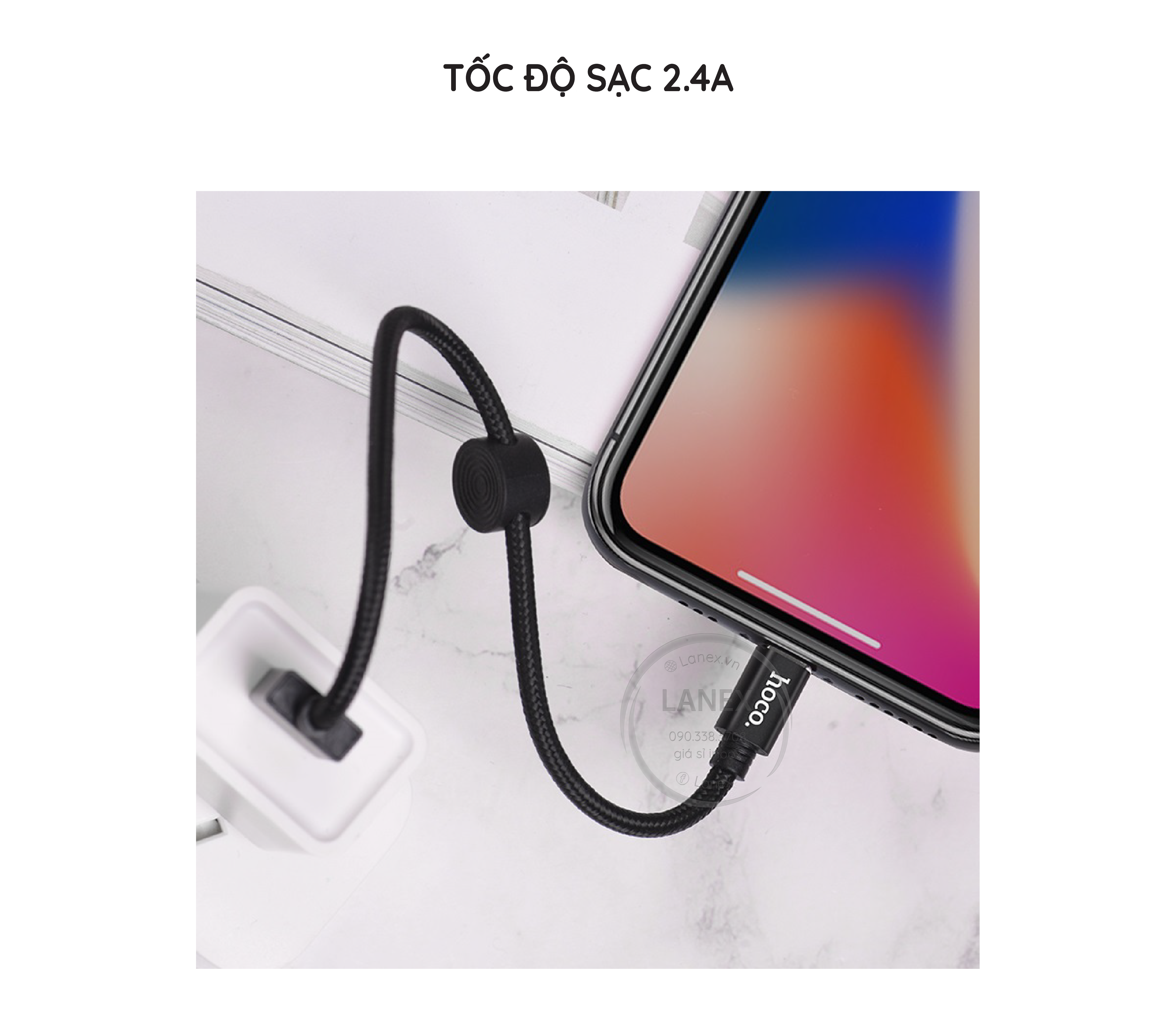 Cáp Sạc Nhanh Hoco X35 Dây Dù Lightning 2.4a Dài 0.25m