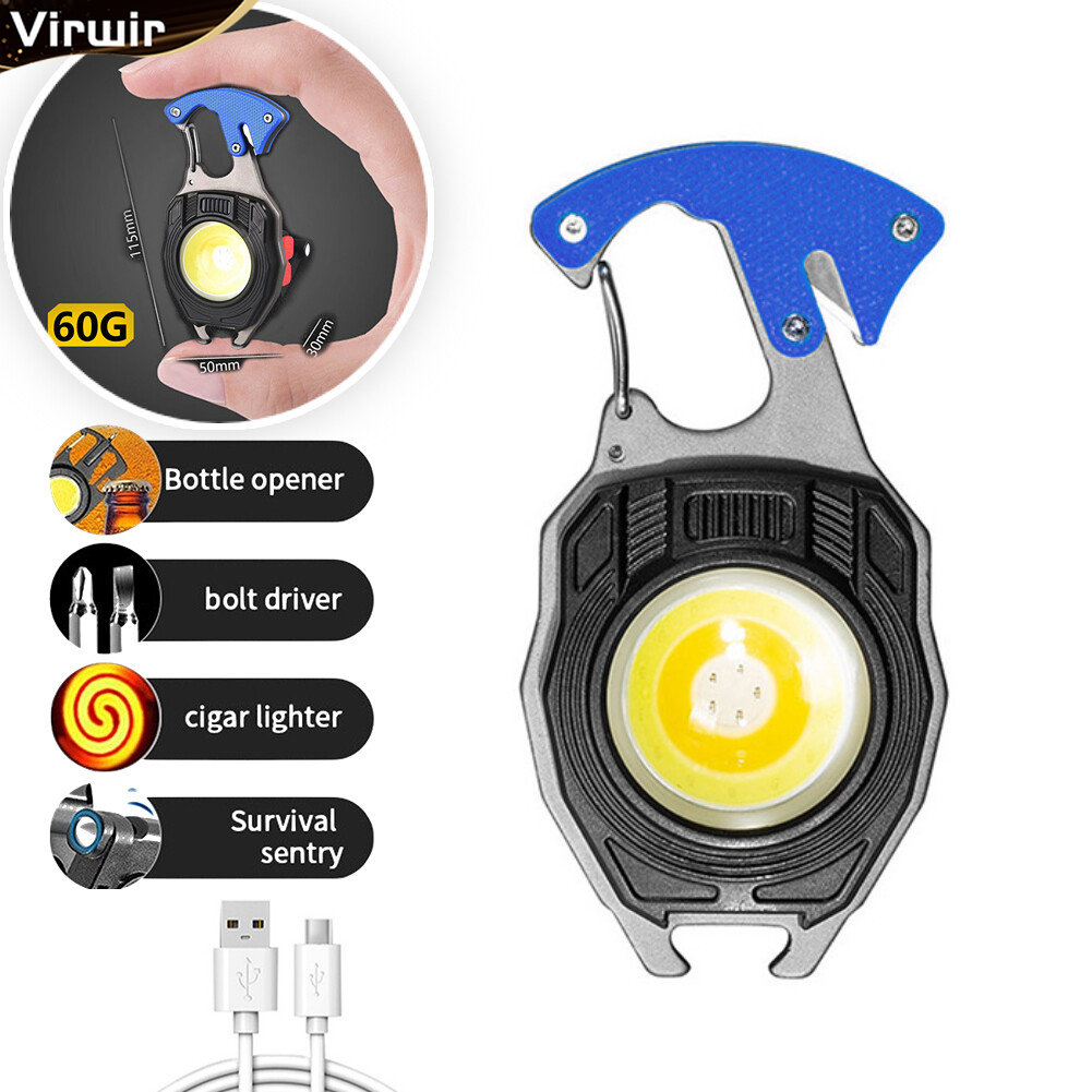 【The New Keychain Móc Khóa Mini Siêu Sáng Đèn Pin Led Đèn Led COB Mini 7 Chế Độ Chiếu Sáng Đa Năng Có Thể Sạc Lại Đèn Flash Móc Chìa Khóa Bỏ Túi USB Cho Cắm Trại Ngoài Trời Đèn Nhỏ Móc Khóa Nút Chai 10000LM