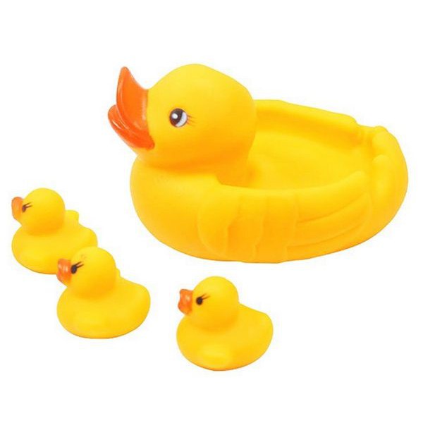 Đồ chơi Đàn vịt bóp kêu chút chít cho bé gồm 1 vịt mẹ và 3 vịt con đồ chơi