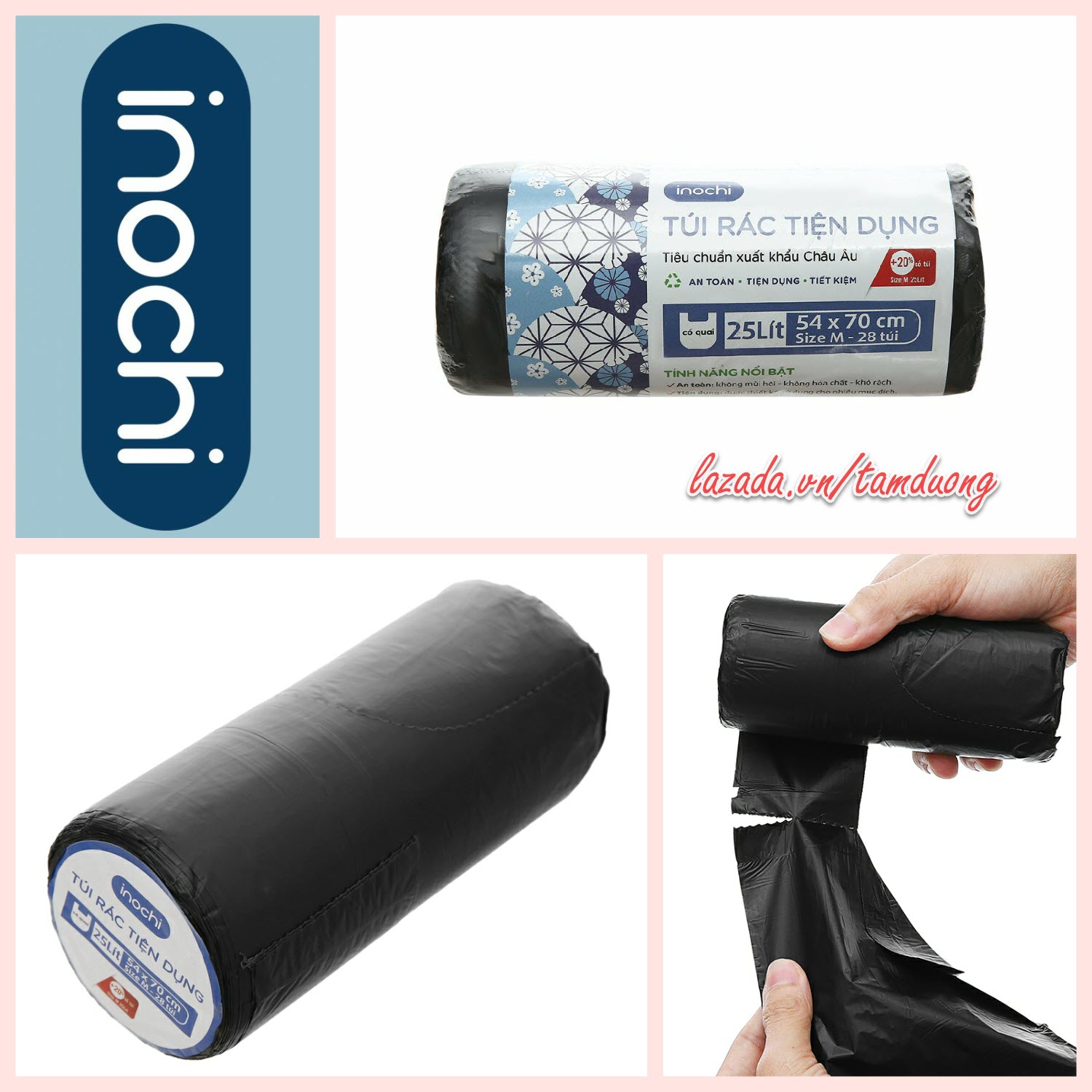 Cuộn 28 túi rác Inochi tiện dụng 25L [HCM-Giao hoả tốc 2h]