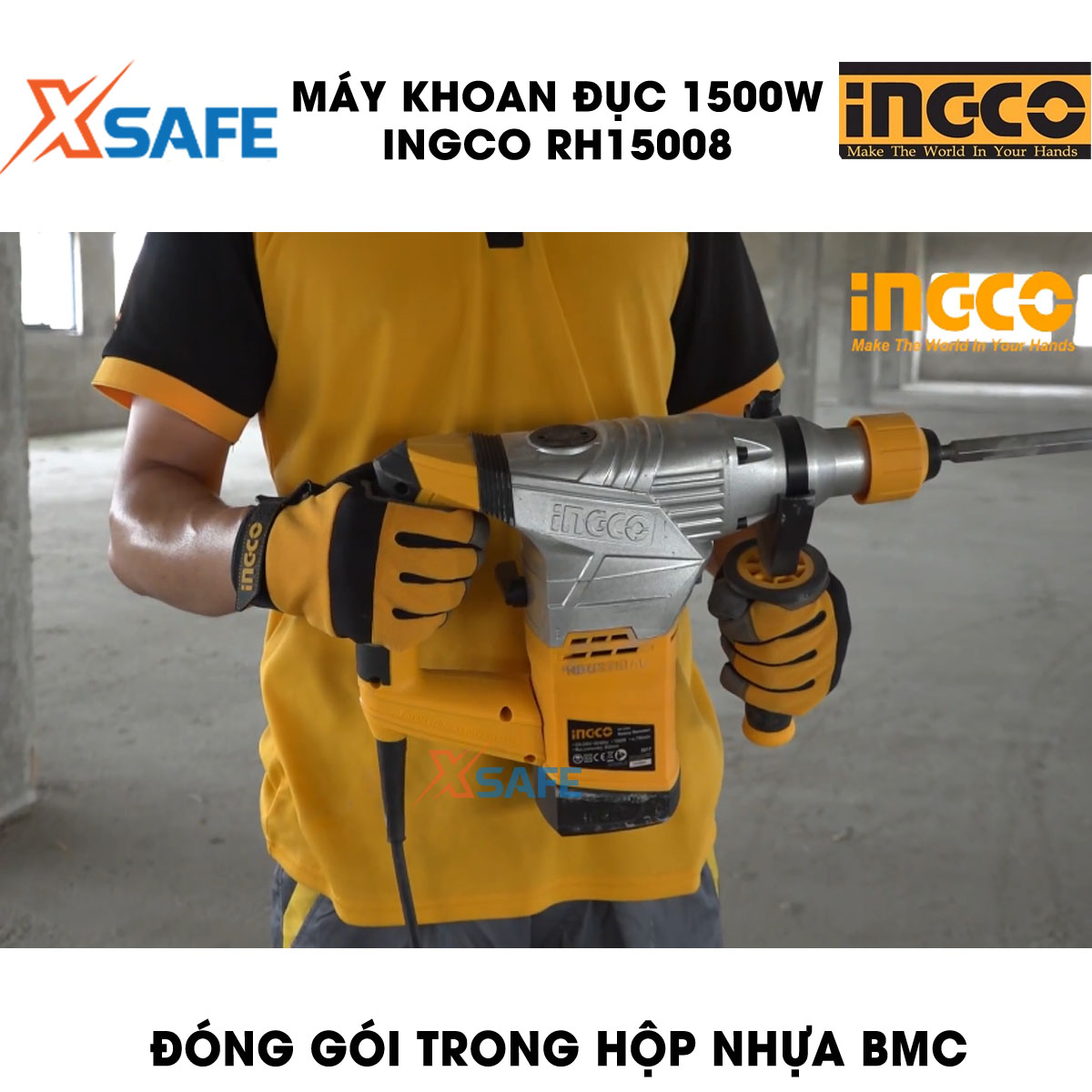 Machine drill chisel 1500W INGCO RH15008 attached 3 drill bit Tuck and 2 tip chisel. Machine drill chisel hand have no-load speed 750 within minutes, speed beating 3000 BPM, force beating 5J, genuine warranty 6 months-product genuine XSAFE