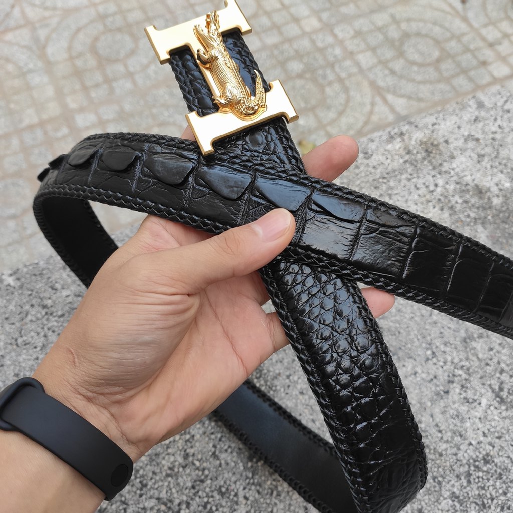 Thắt lưng da cá sấu liền bản rộng 4cm