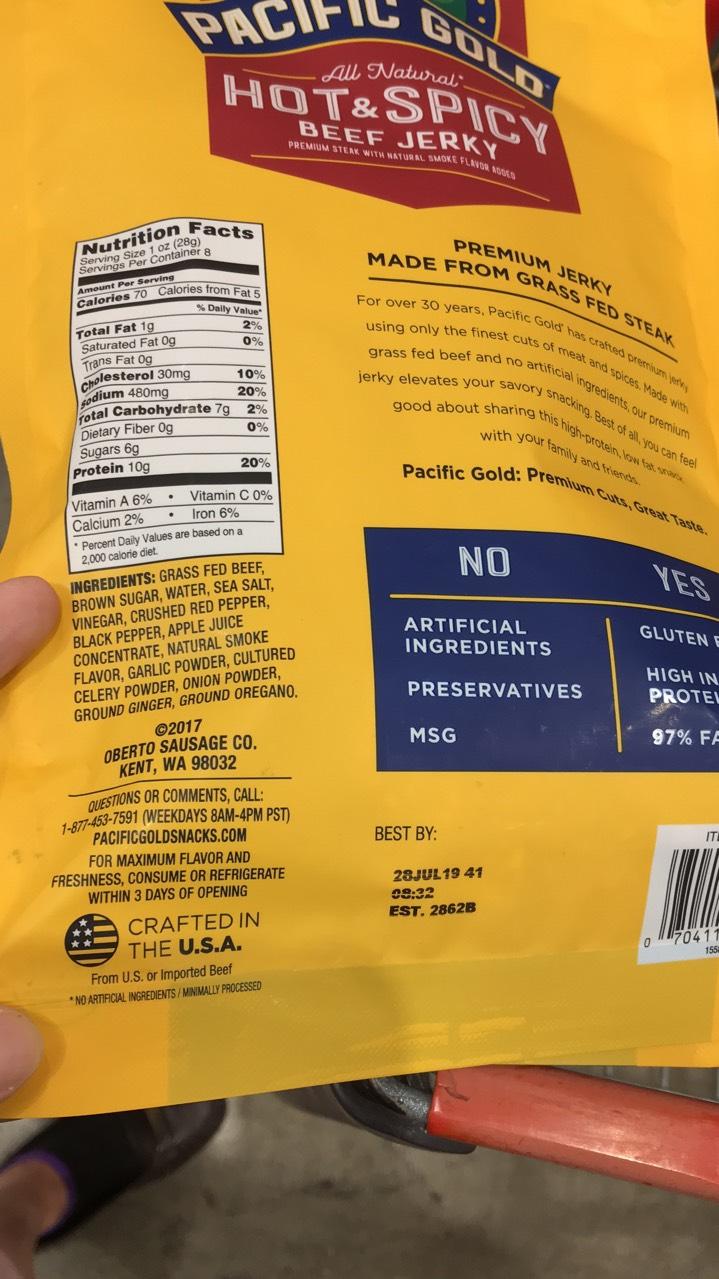 [ KHÔ BÒ MỸ 226g ]- VỊ CAY-PACIFIC GOLD-Hot & Spicy Beef jerky