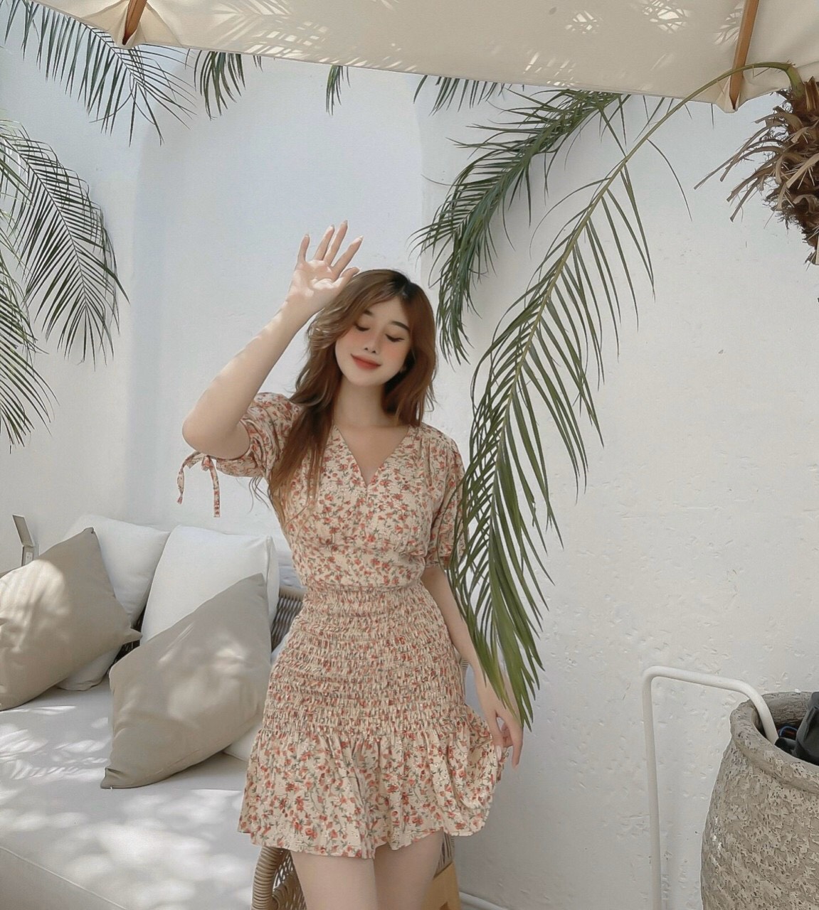 LIKEHER - Đầm hoa TK417 nhún eo trẻ trung tôn dáng