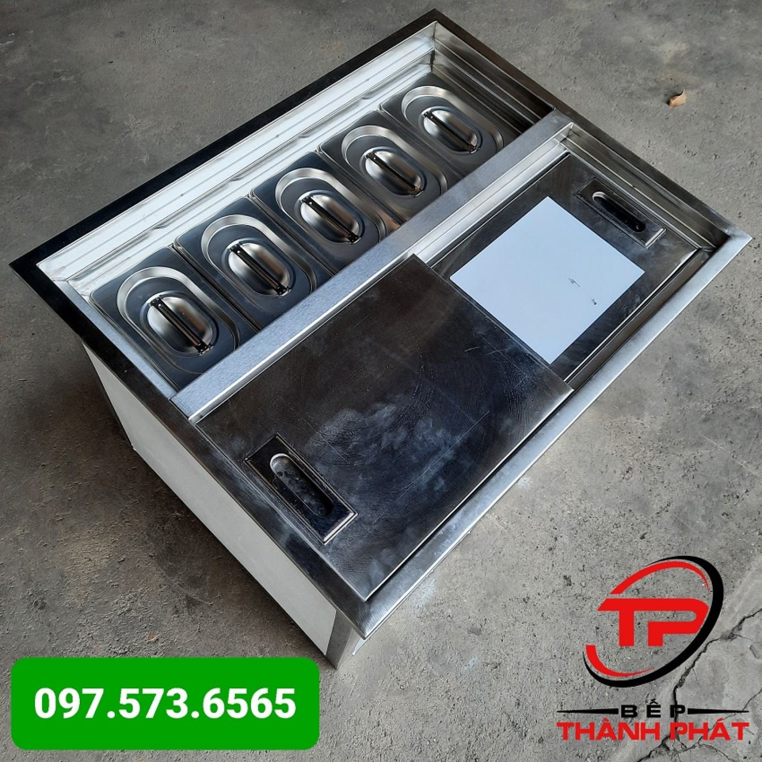 Thùng đá inox 5 khay topping