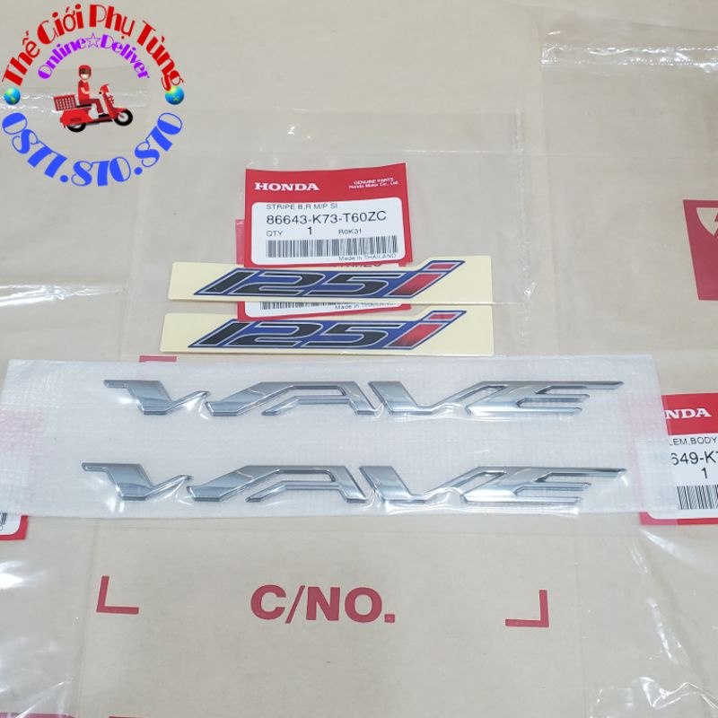 Bộ tem wave 125i màu xanh zin chính hãng honda thái lan - 86643-k73-t60zc/ 86649-k73-t70za