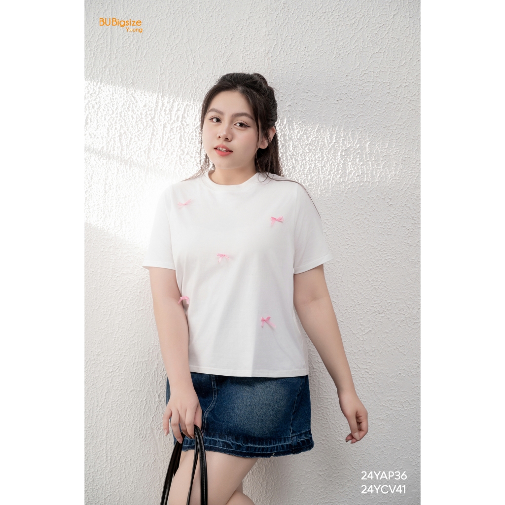 Áo babytee trơn phối đính nơ BIGSIZE (55kg đến 95kg) - 24YAP36 - [BU Bigsize Young]