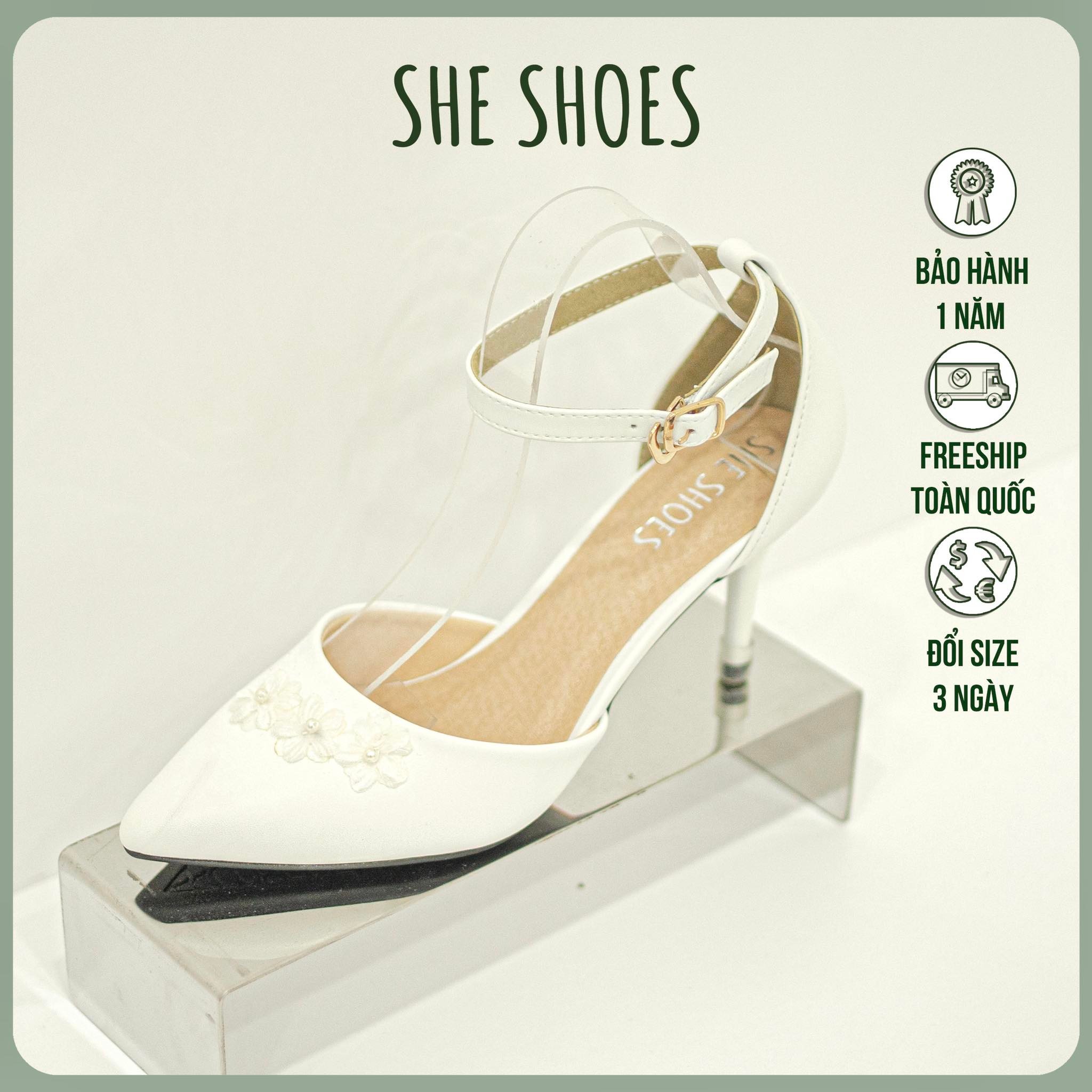 Giày cưới trắng đính hoa , thiết kế bởi she shoes - gc07037